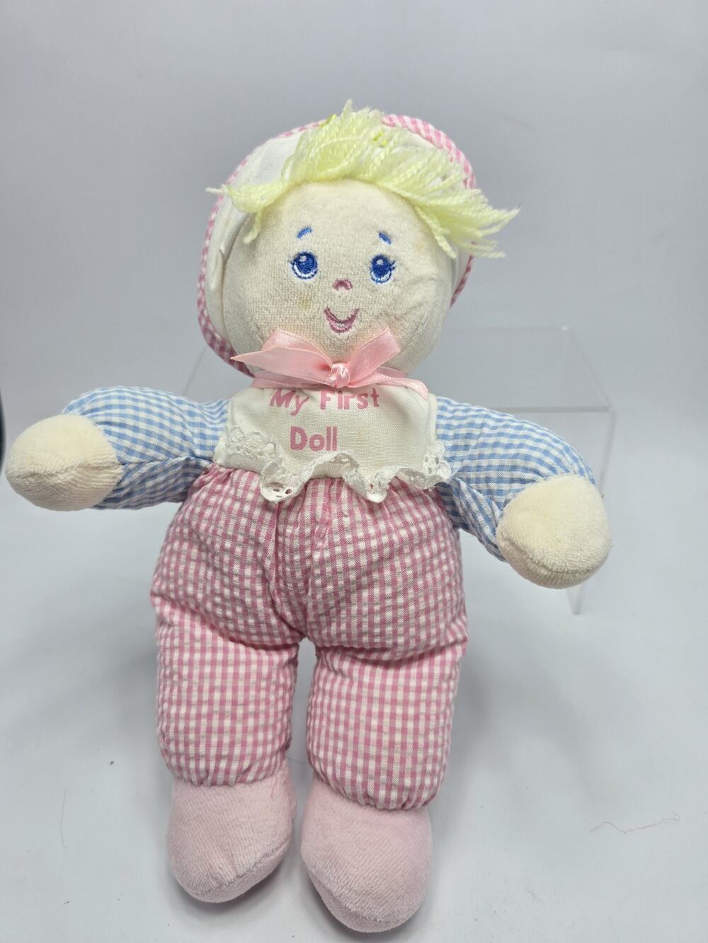 Vintage Carters plush rattle pink blue gingham 11"